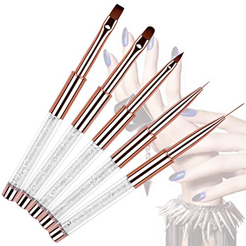 5Pcs Nail Art Brush Set Rhinestone Handle Gel Polish Nail Art Design Brushes