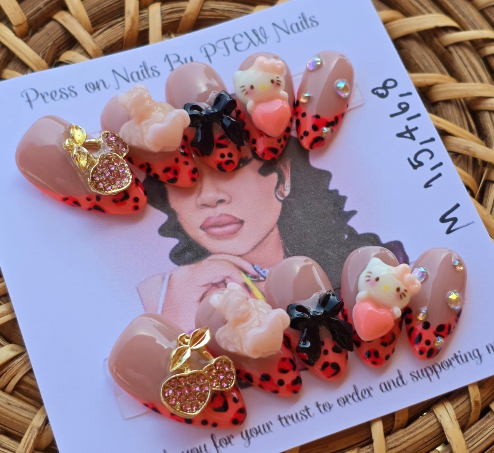 Handmade Press On Nails,Medium Size 1,5,4,6,8 Medium Long Almond