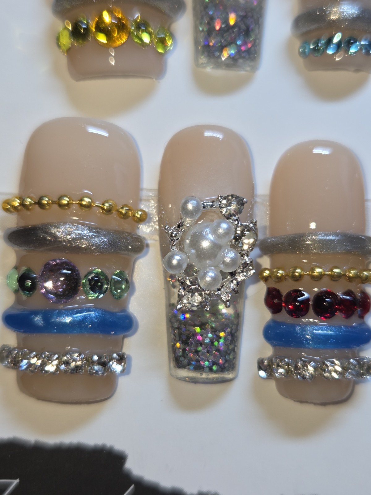 Press On Nails Handmade Medium Silver Medium Y2k Bangle Bracelet Water Aqua Nail