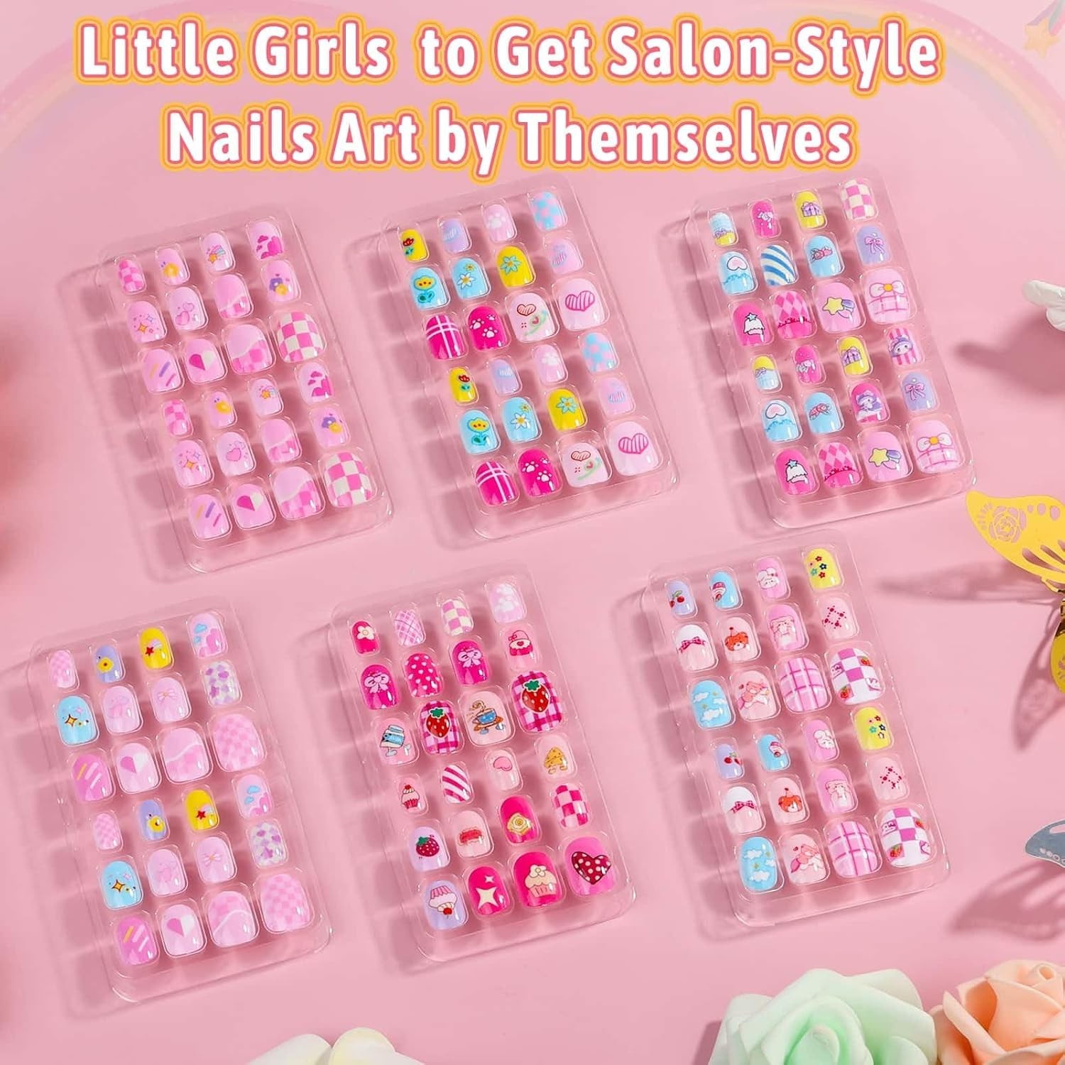 Beautiful 144 Pcs Kids Nail Kit – Safe, Easy-to-Apply Press-On Nails for Girls