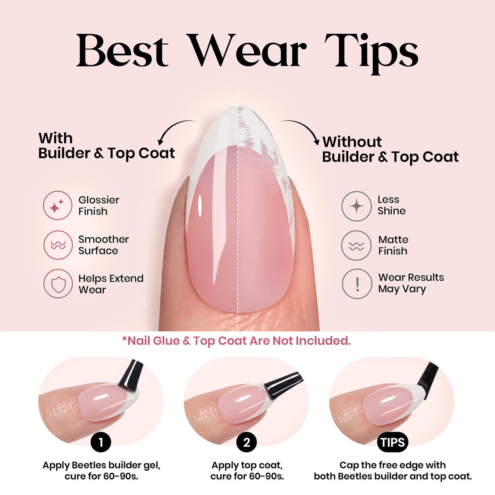 Beetles French 15 Sizes, 0 – Press On Nails Only | Short Square | Pink