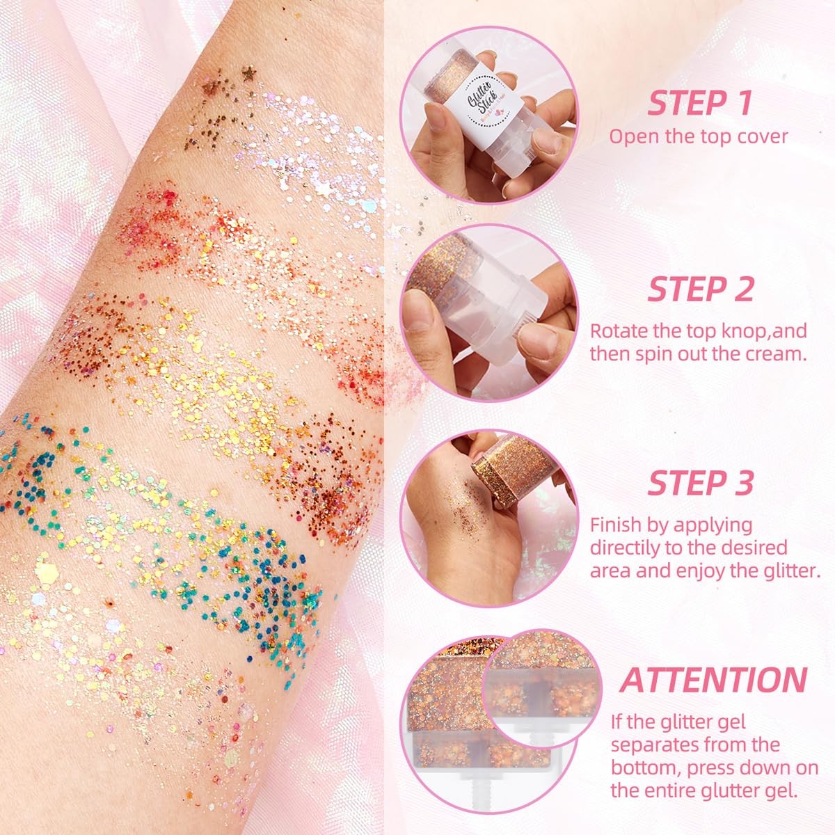 SYPAFG Body Glitter Stick Pink and Purple 2 Pack