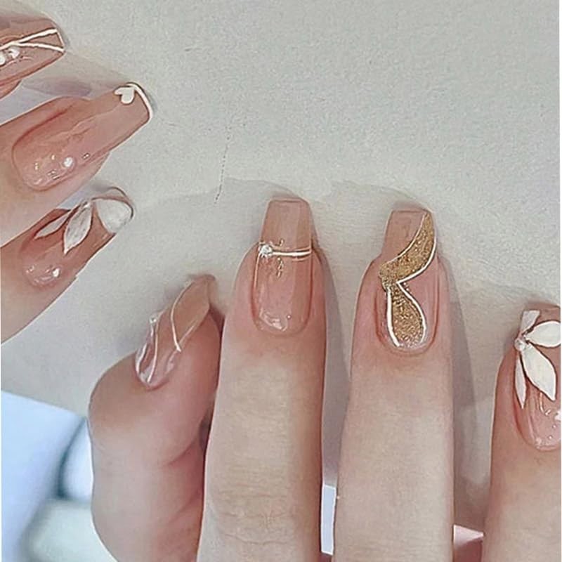Secret Lives Glossy Reusable False Press on Nails Nude Brown 24 Nails Set