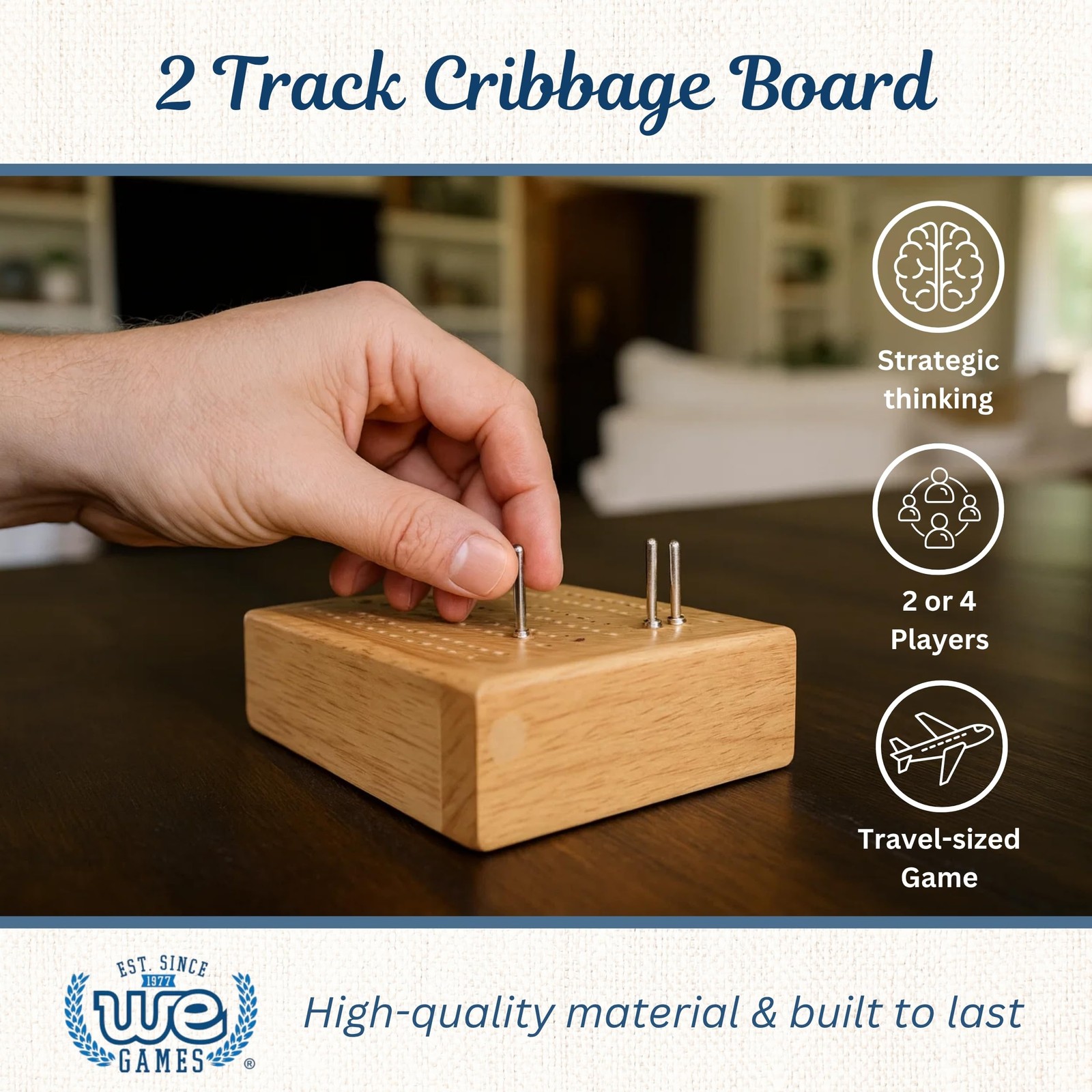 WE Games Travel Cribbage Board – Mini 2-Track 4.75 x 3.5 x 1.5 inches, Gold