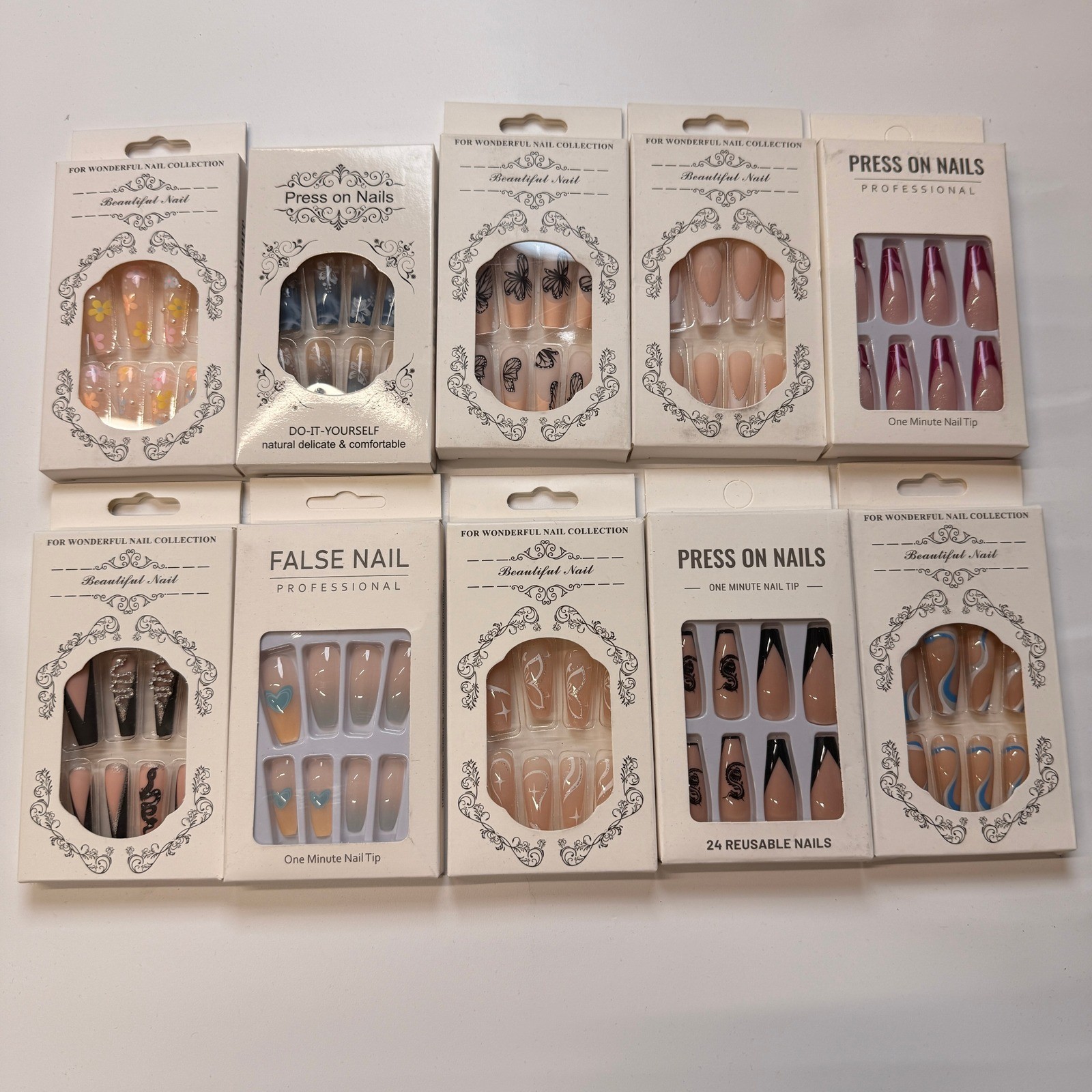 Lot of 10 Pack of 24 New False Press On Nails Assorted Designs and Colors №N31
