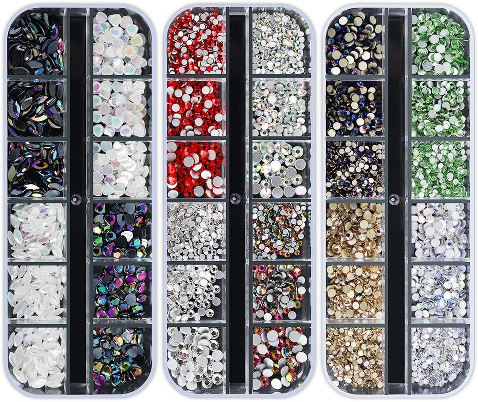 Nail Art Rhinestones Glitter Kit with Tweezers and Pens, 12 Boxes of Nail Gems