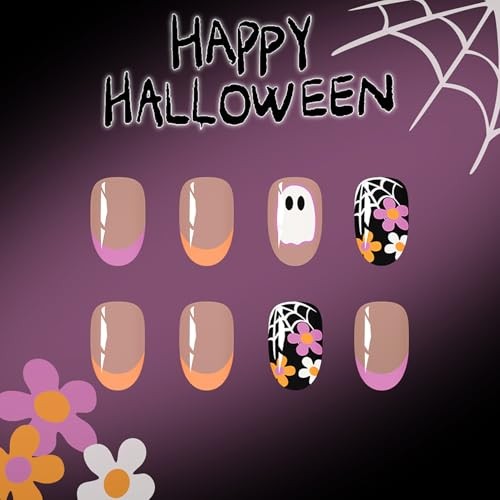 Halloween Fake Nails Almond Press On Nails Short French Tip halloween-designs10