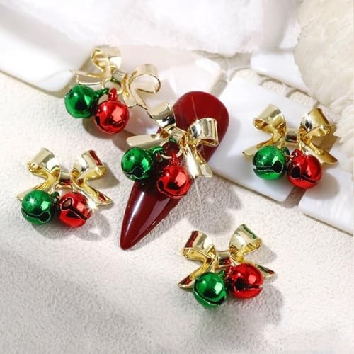 12Pcs Christmas Nail Art Charms Bow Bell Nail Rhinestones 3D Jingling Bell