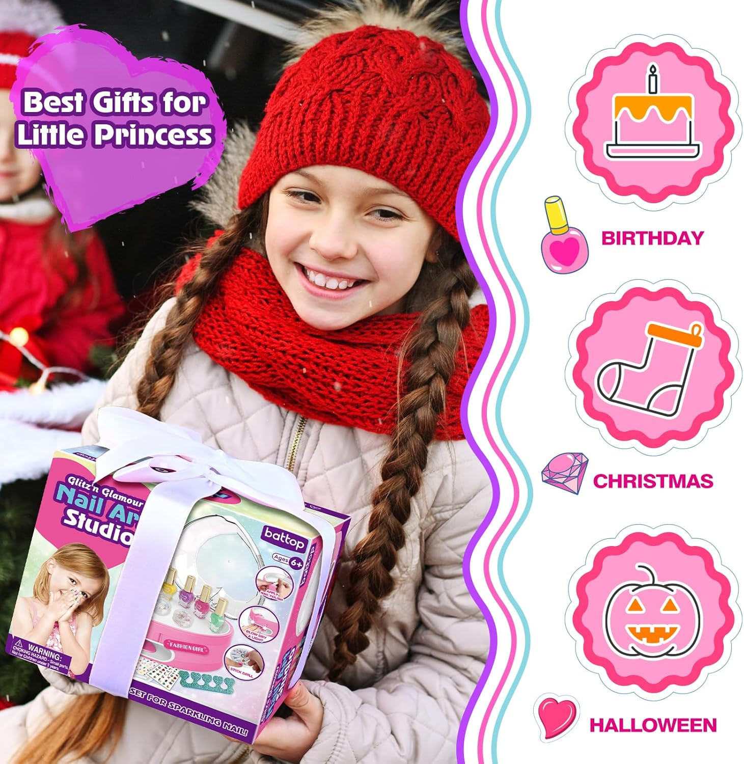 Kids Nail Polish Set for Girls, Nail Art Kit for Kids with All-In-One Organizer