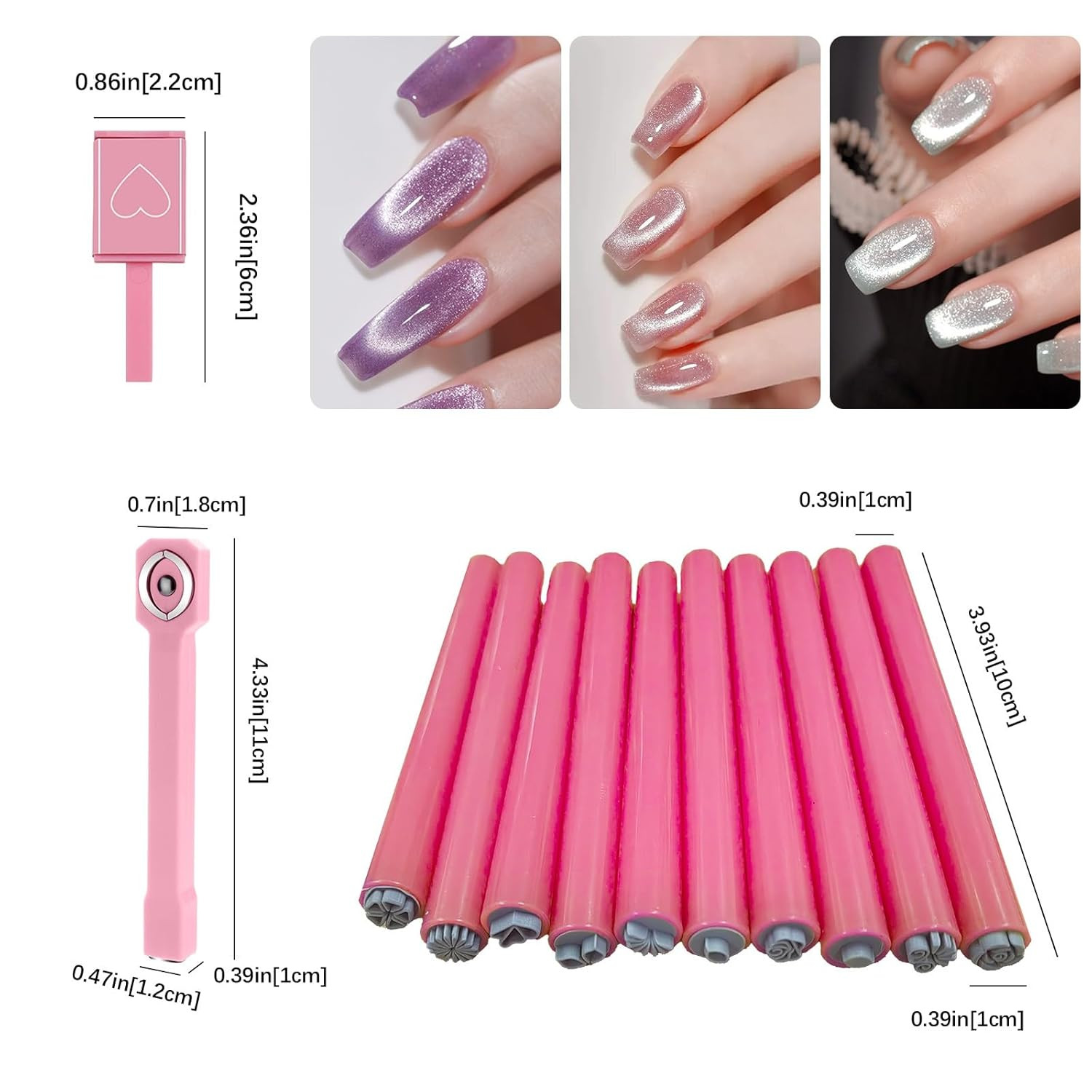 10Pcs Nail Art Stamp Pen Nail Art Flower Stamp Pen with 3 in 1 Nail Magnets Tool