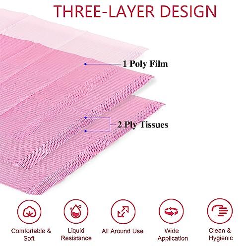 Nail Art Table Mats Disposable Nail Paper Towels,50PCS Waterproof 3 Ply Pink