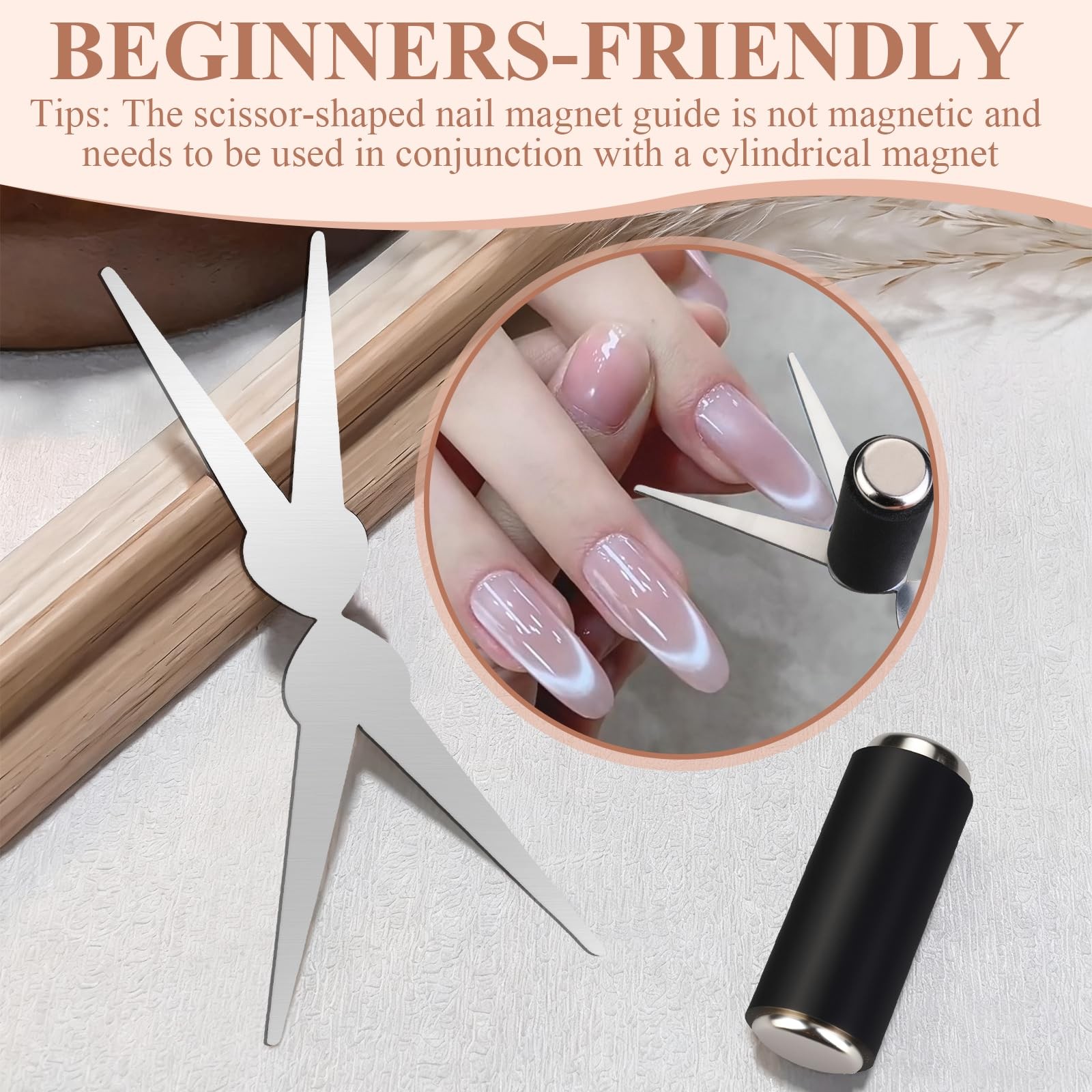 Plman Cat Eye Magnet Set, Scissor-shaped Nail Tool, 2 in 1 Silver
