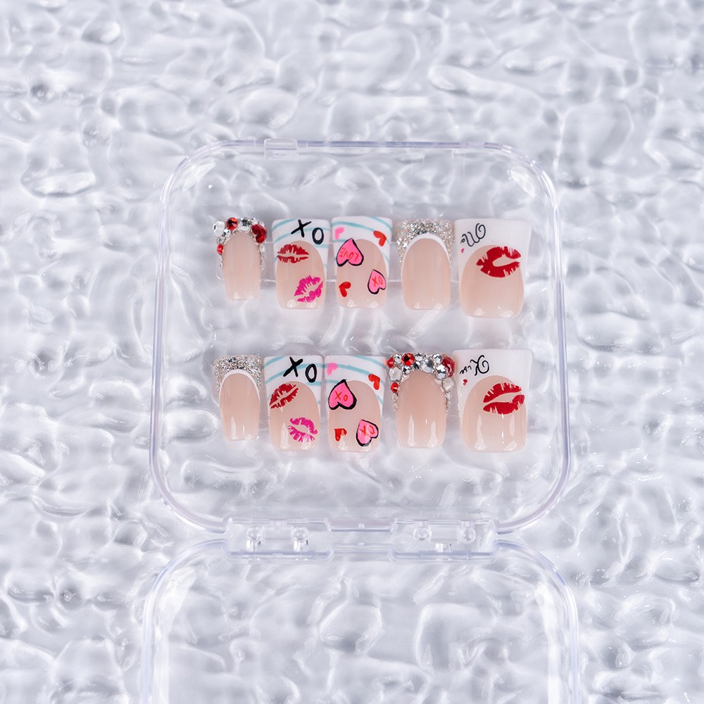10pcs Handmade High Quality Valentine’s Press-On Nails Red Lip Heart Fake Nails