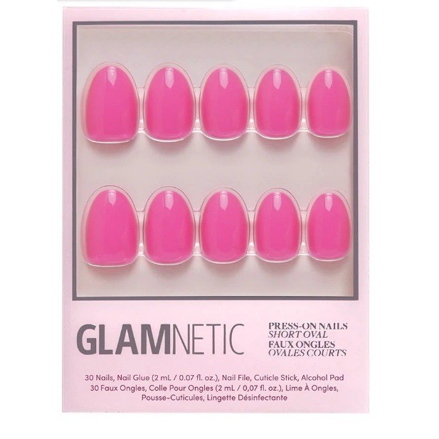 Glamnetic Press-On Nails Short Oval Hot Pink Glossy Manicure Kit 30ct New