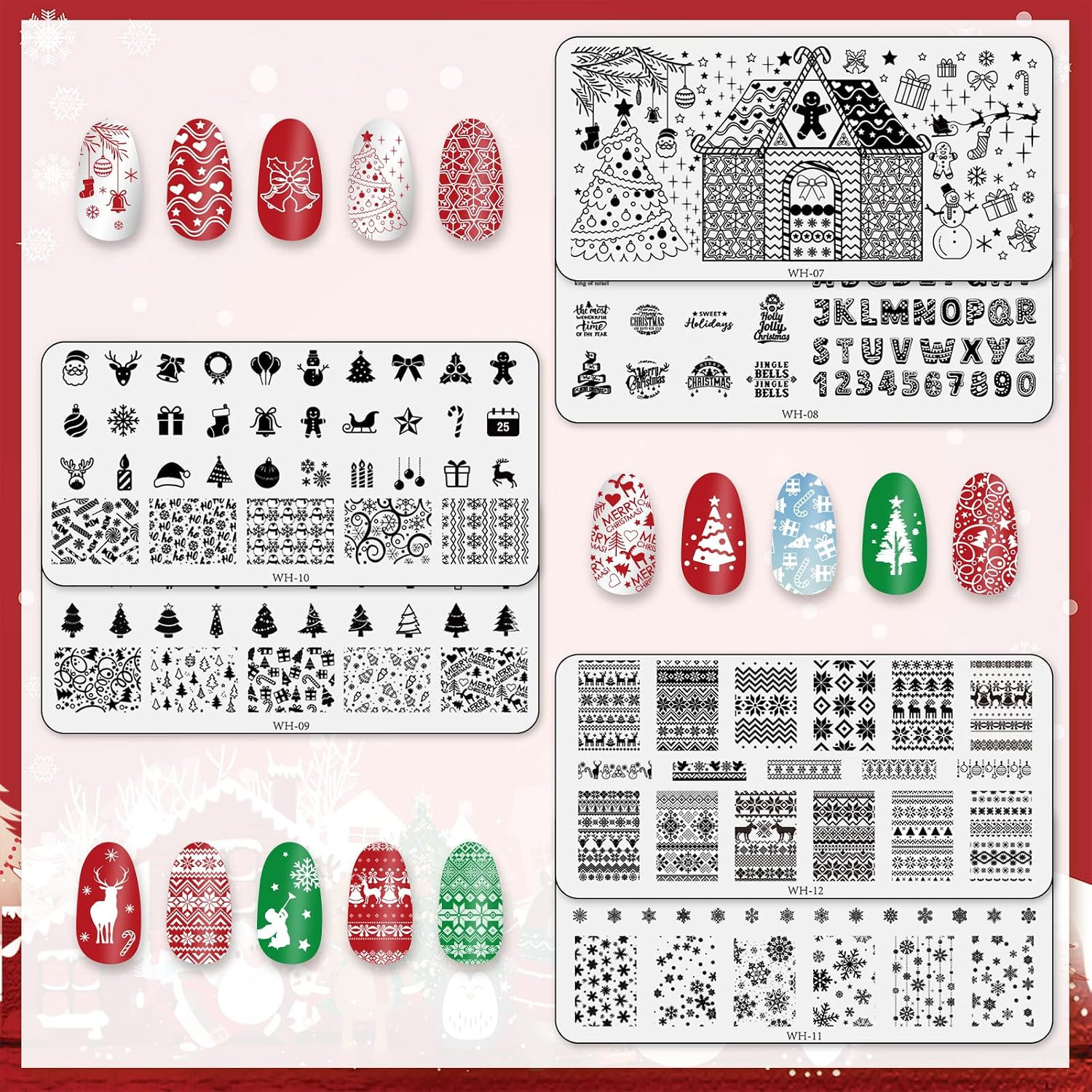 6 Pieces Christmas Nail Art Stamping Plates Kit Christmas Tree Snowflakes Ginger