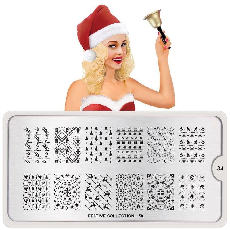 MoYou-London Festive 34 Christmas Tree Winter Holiday Reindeer Nail Stamp Plate