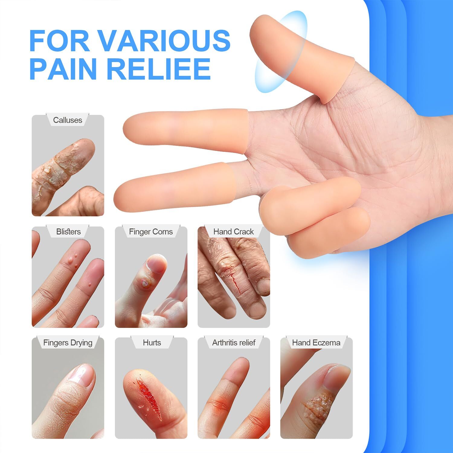 20 Pcs Gel Finger Protectors,Finger Caps Silicone Fingertips Protection,Reusable
