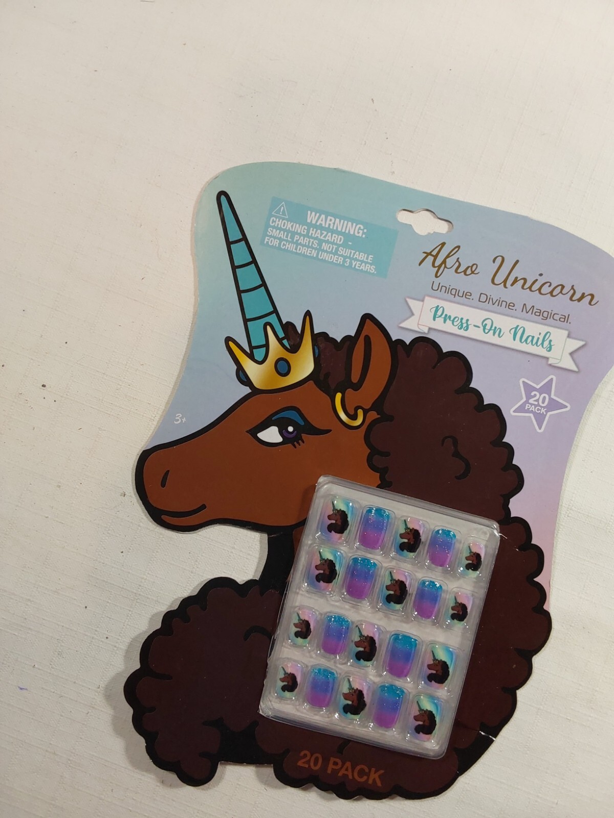 Afro Glitter Unicorn Multicolor Easy to Apply Press On Fake Nails Set 20 Pack