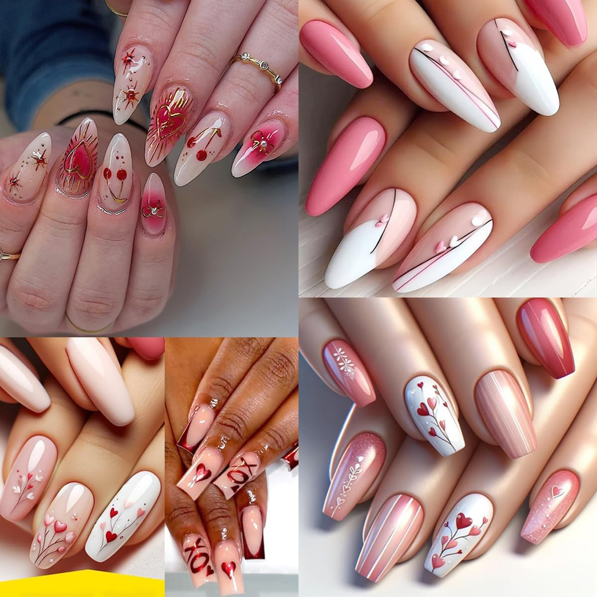 8 Sheets 3D Red Pink Hearts Nail Art Stickers Decals Valentine Style 01