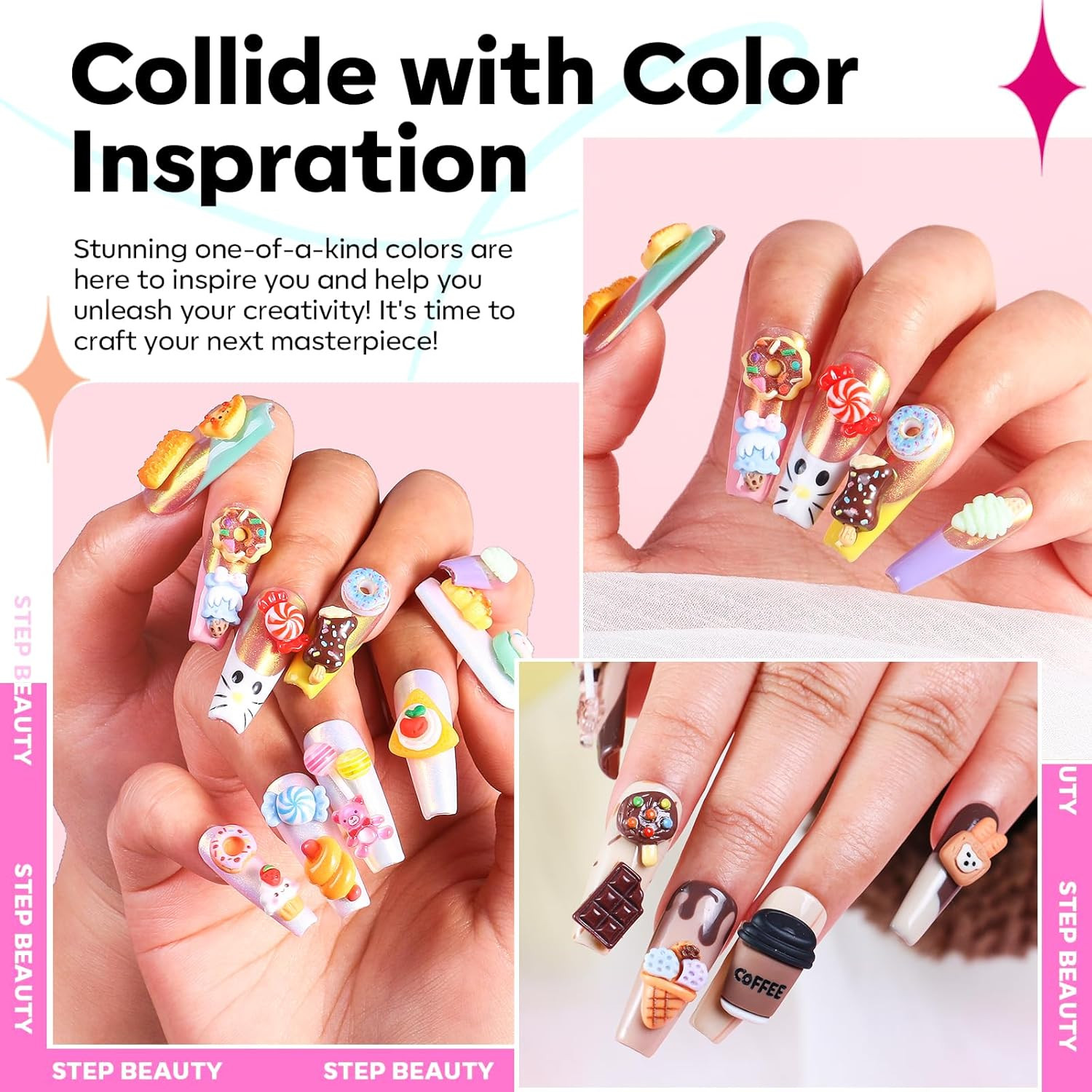 3D Mix Assorted Color Nail Charms Acrylic Multi Cute Nail Art Charms Hollow Cand