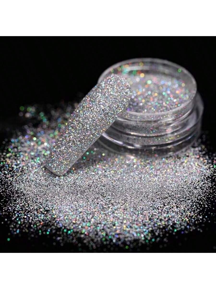 1Box Gray Gradient Shiny Nail Glitter Powder Iridescent Sparkly Nail Art Chrome