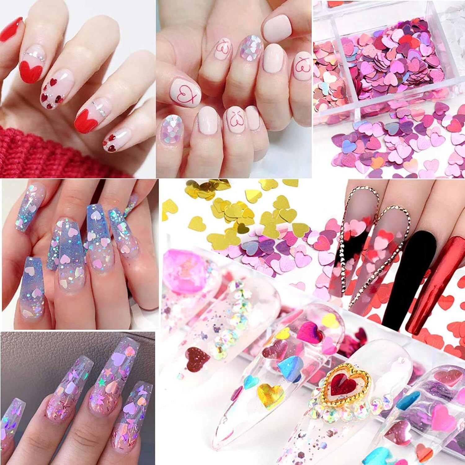 12 Grid 3D Love Heart Nail Art Glitter Holographic Laser Chunky Face Body Tattoo