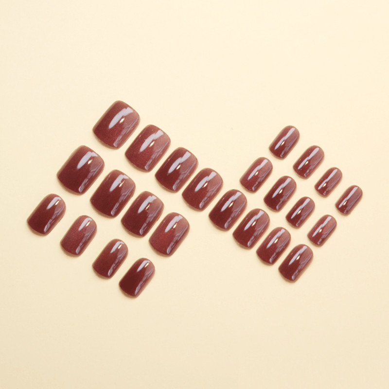 48 Pcs Pink Glitter Cat Eye Short Square Press on Nails, Vintage Cool Fake Nails