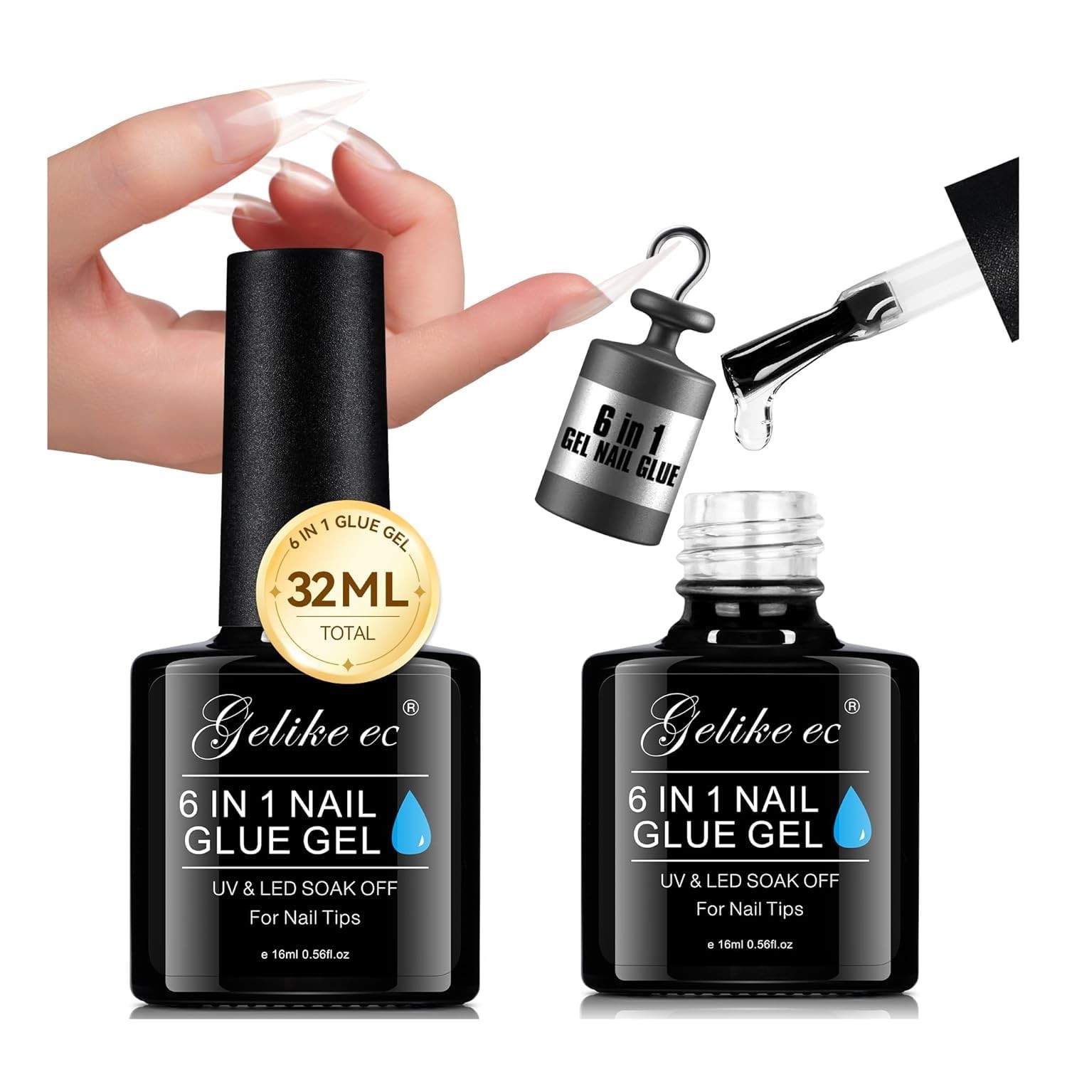 UV Nail Glue Gel 32ML 6 in 1 Strong Glue Nail for Extension Home DIY Clear UV…