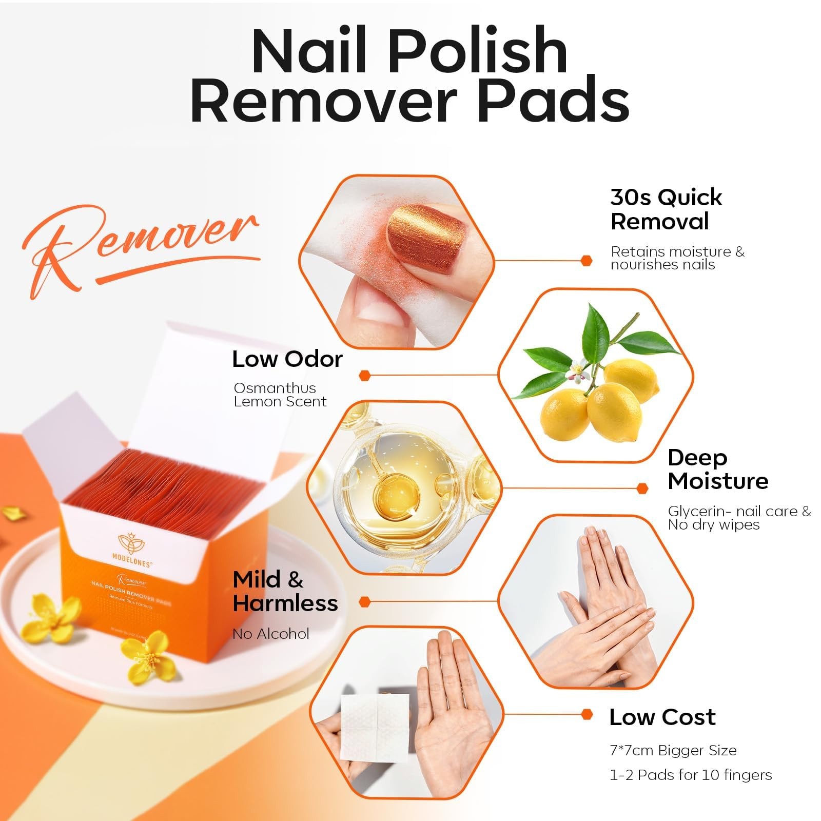 Modelones Nail Polish 0.07 Ounce (Pack of 50), 50PCS Remover Pads
