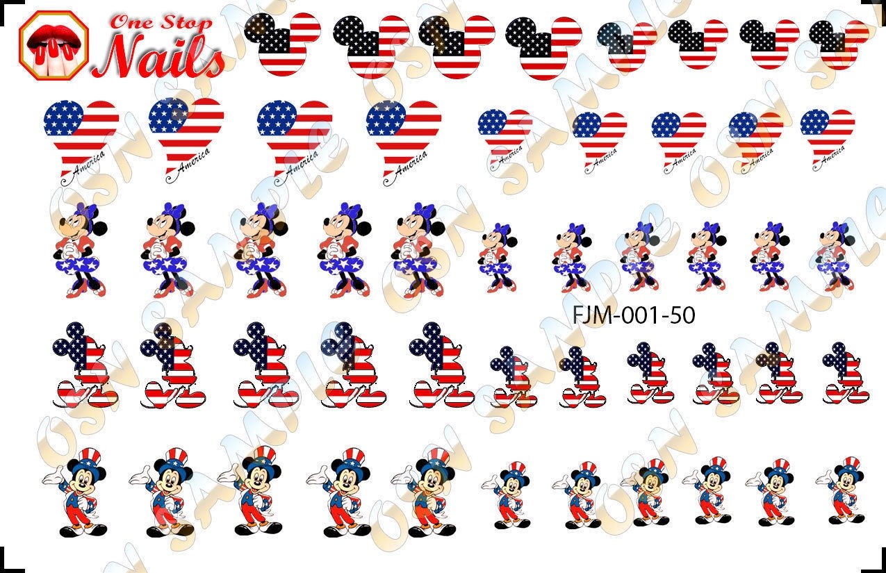 4th of July Mickey Disney Waterslide Nail Art Decals. FJM-001-50