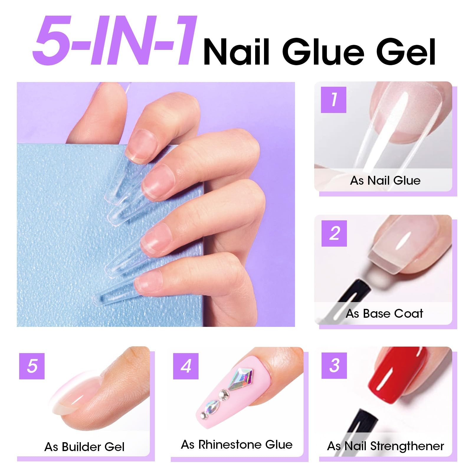 Gellen 5 in 1 Nail Glue for Nail Tips, 15ML Curing Needed UV Glue Gel | For C…