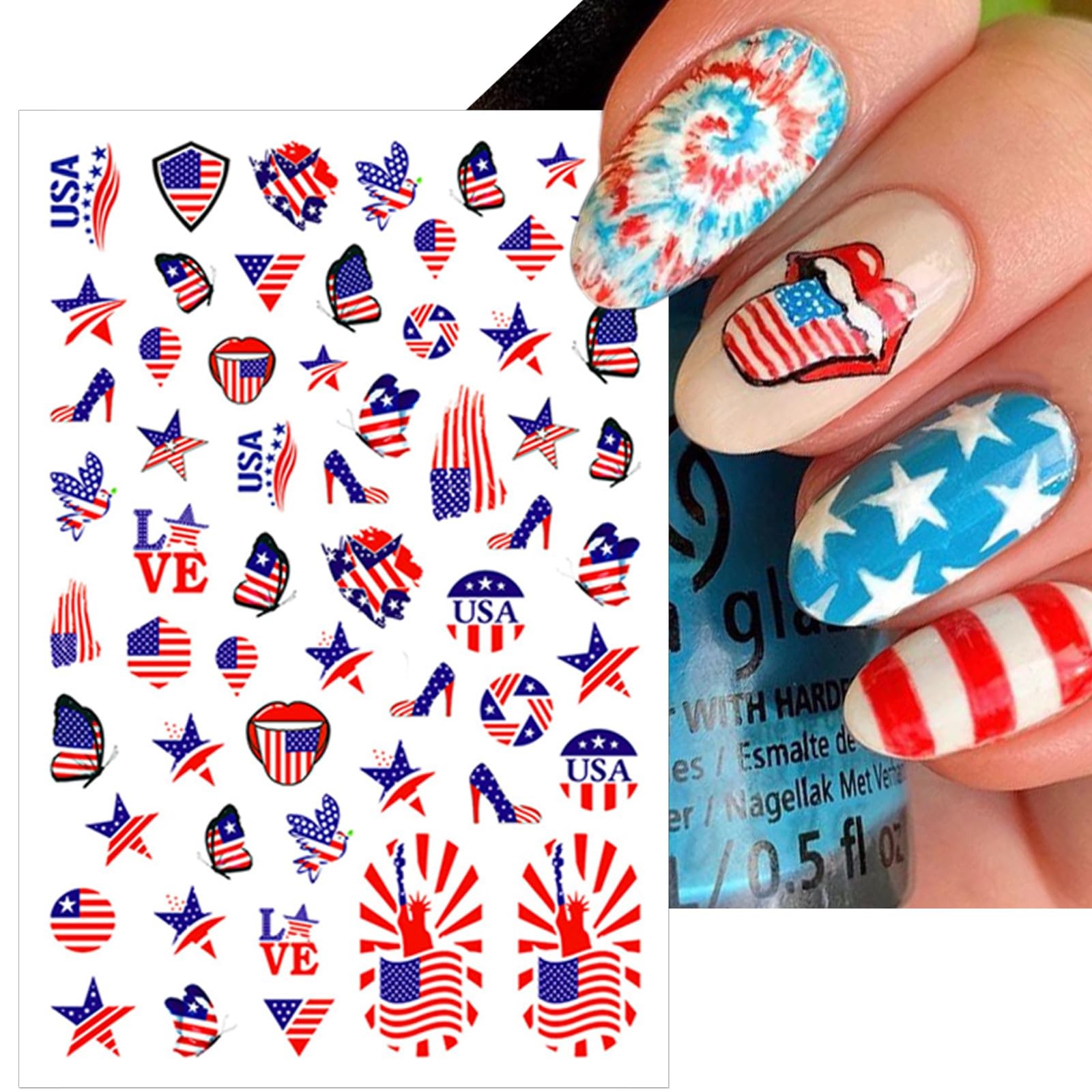 8 Sheets 4th of July Nail Stickers, Independence Day Patriotic Nail Decals