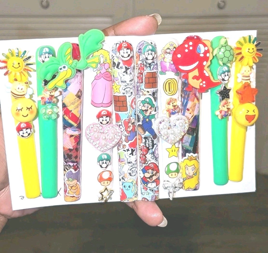 Bright Custom Super Mario Multicolor Decorative 6Xl Press On Nails Sz X-Large