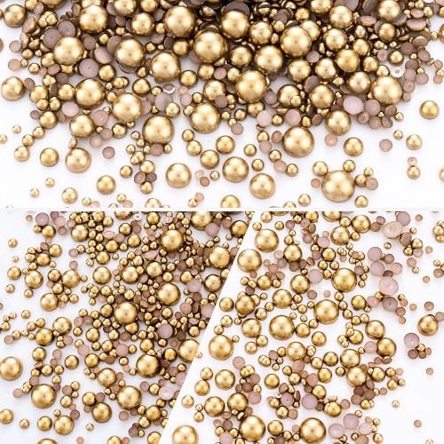 Flatback Half Round Pearls Mixed Size 3-10mm Resin Craft Beads 60g Antique Gold