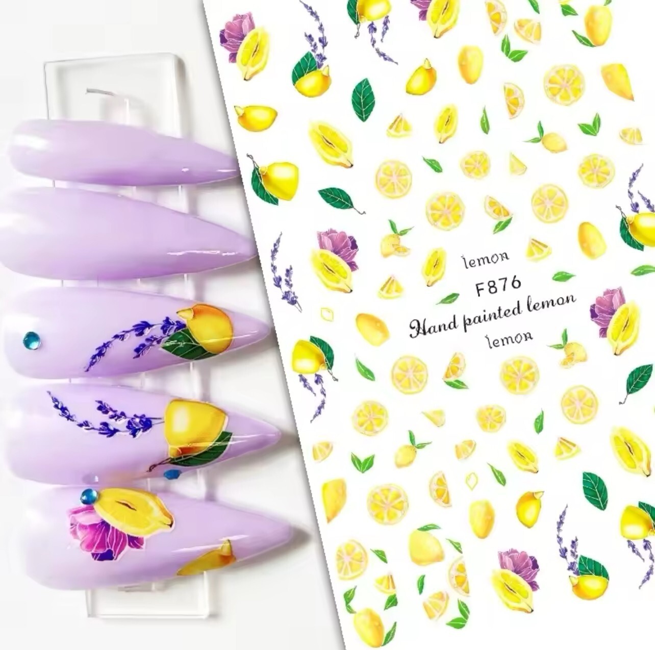 Nail Art Stickers Decals Spring Summer Fruit Lemons Flowers Lavender Yellow F876