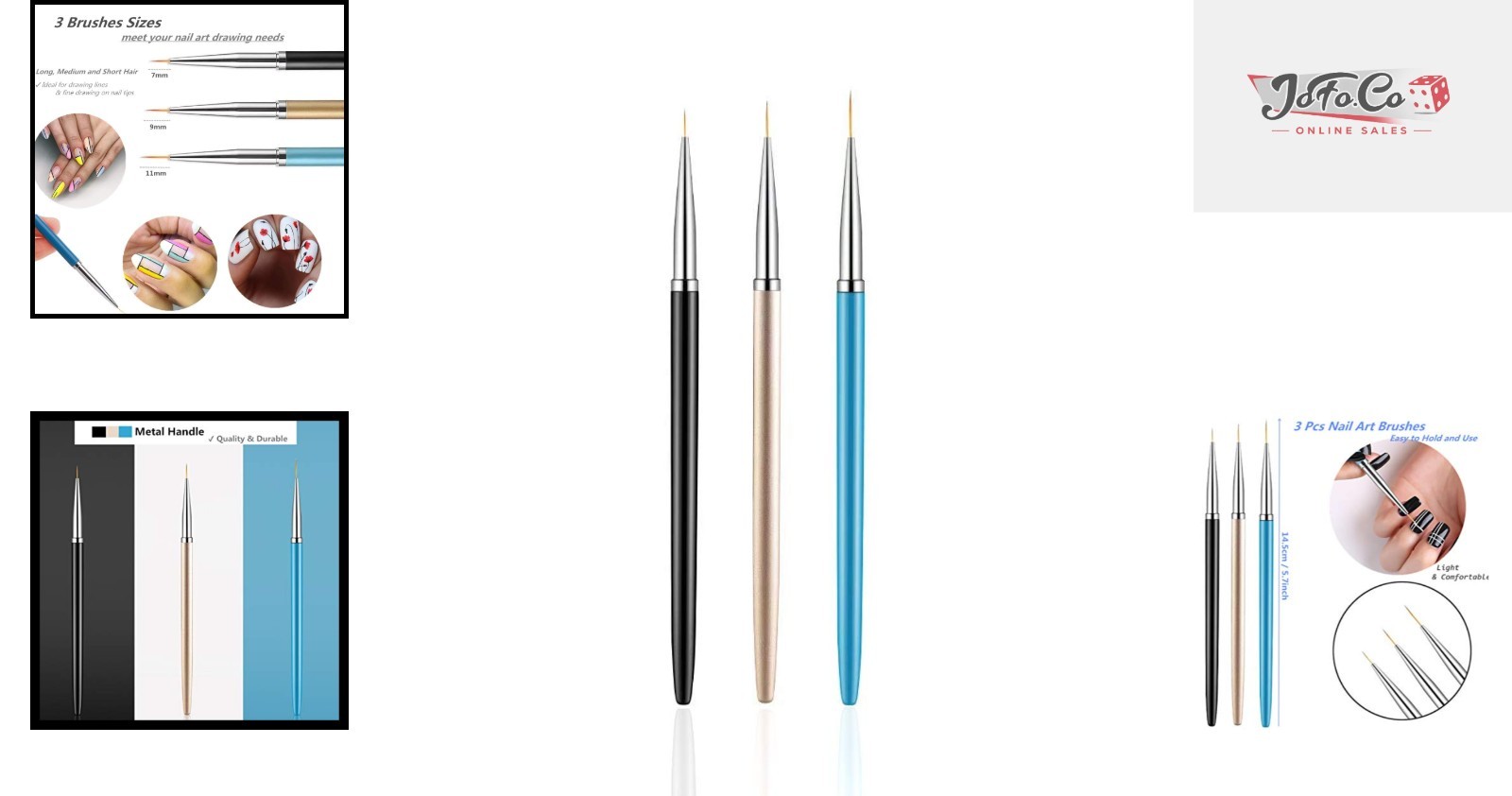 Professional 3-Piece Nail Liner Brush Set with Extra-Long Bristles – 7/9/11mm
