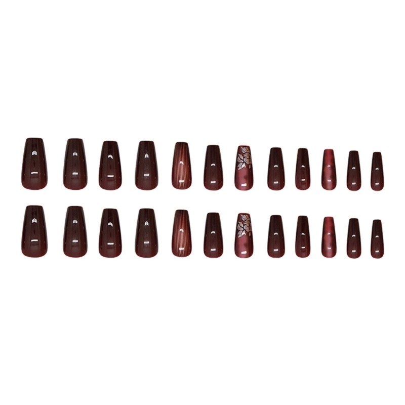 24pcs French Press on Nail with Floral and Stripes False Nail For Any Occasion