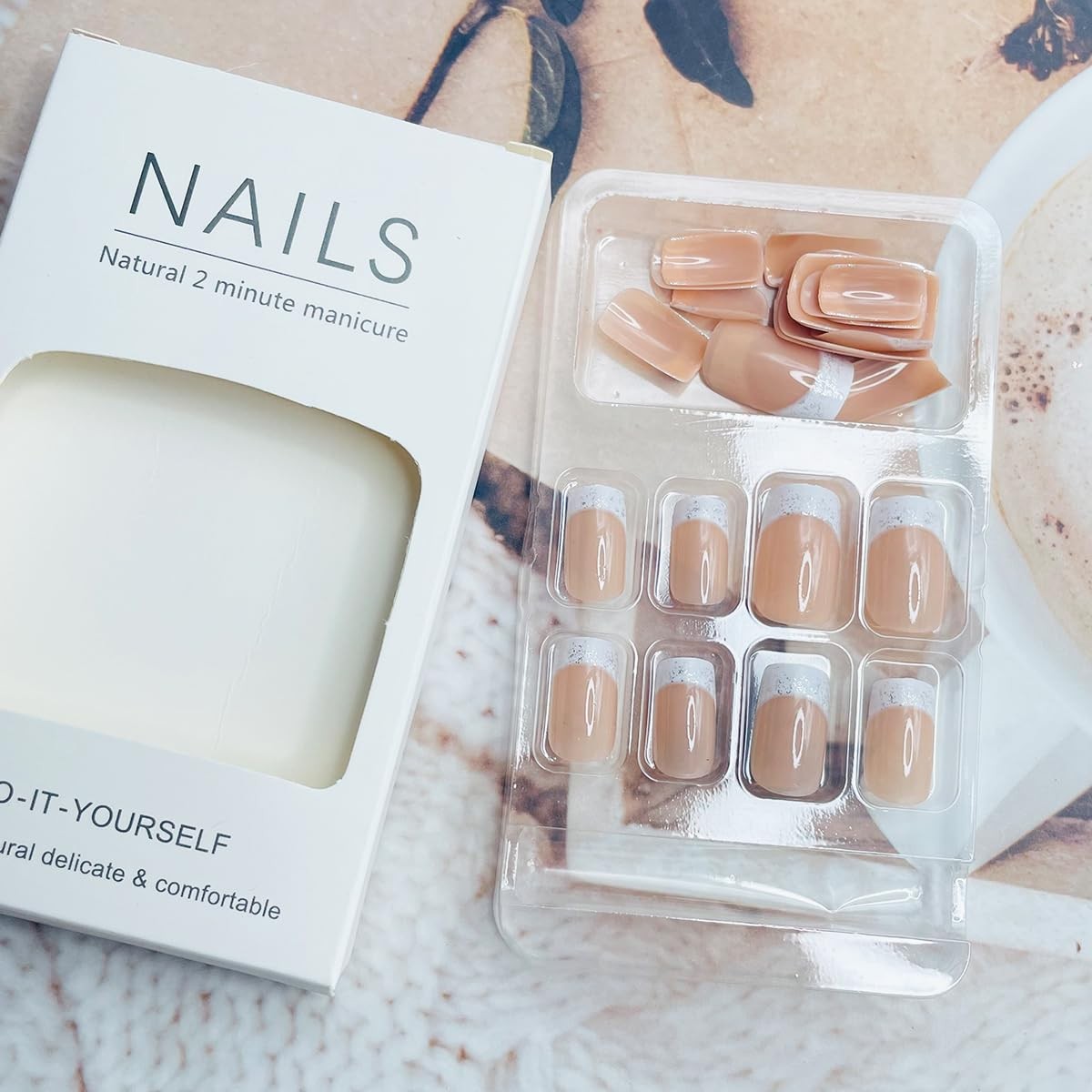 24Pcs French Tip Press on Nails Medium Square Fake Nails Silver Glitter Acryl