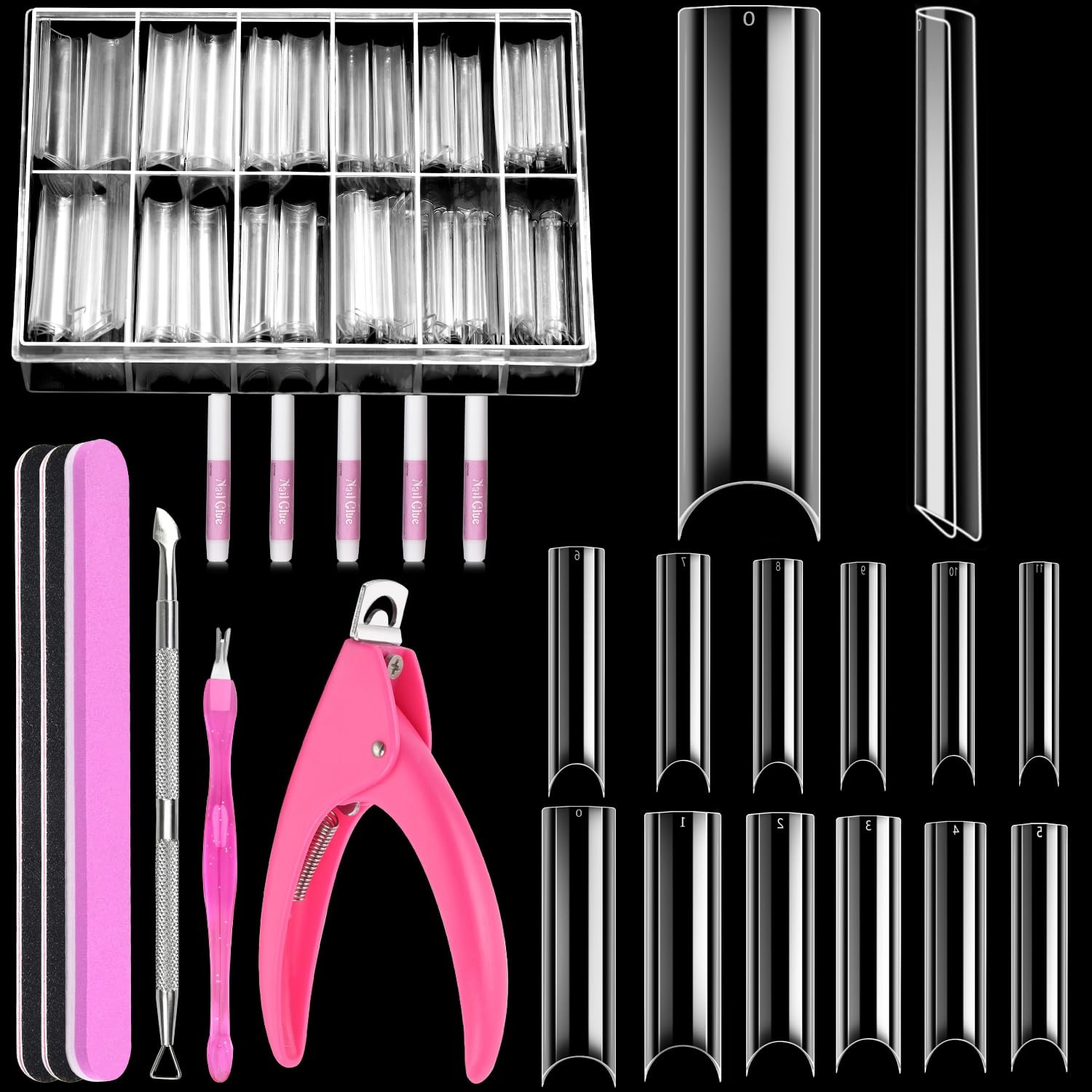 MORGLES 500Pcs Clear Acrylic Nail Tips, French Nail Art Kit w/ Clipper, Files