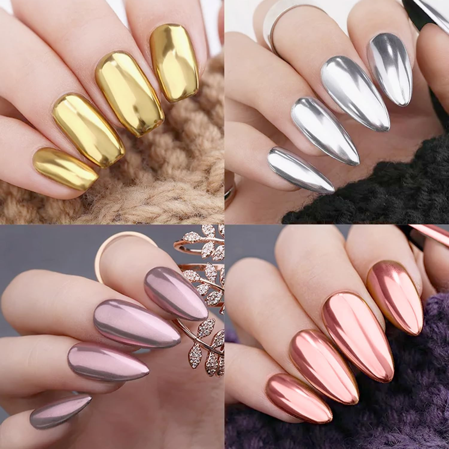 Chrome Nail Powder,24Colors Aurora Chrome Powder Mirror Luster Glitter Effect Ch