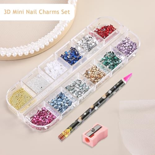 3D Mini Nail Charms Set, Multi-Shape Colorful Tiny Nail Gems & Mini