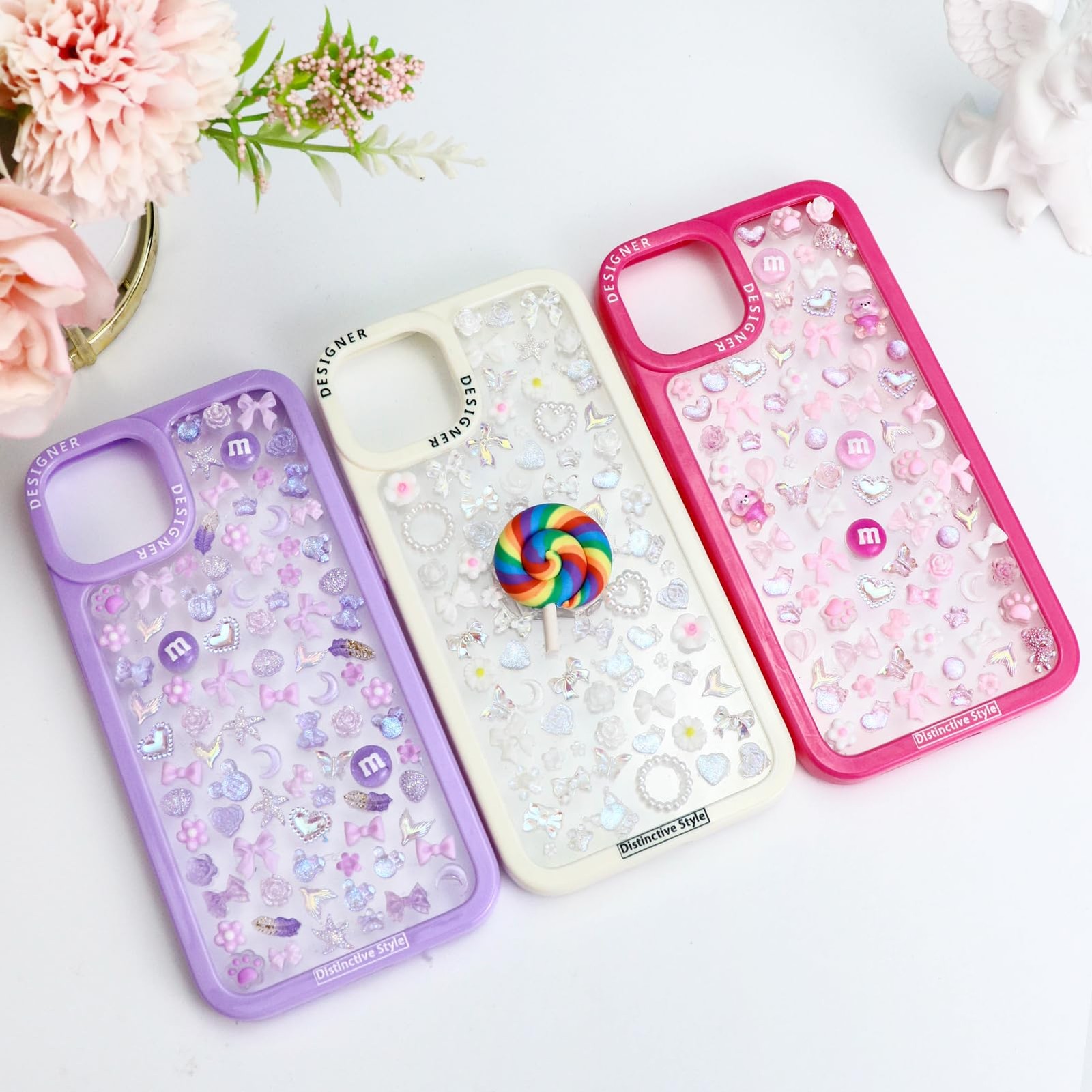 320PCS Pink Assorted Mix 3D Nail Charms, Cute Resin Charms for Acrylic Nail Deco