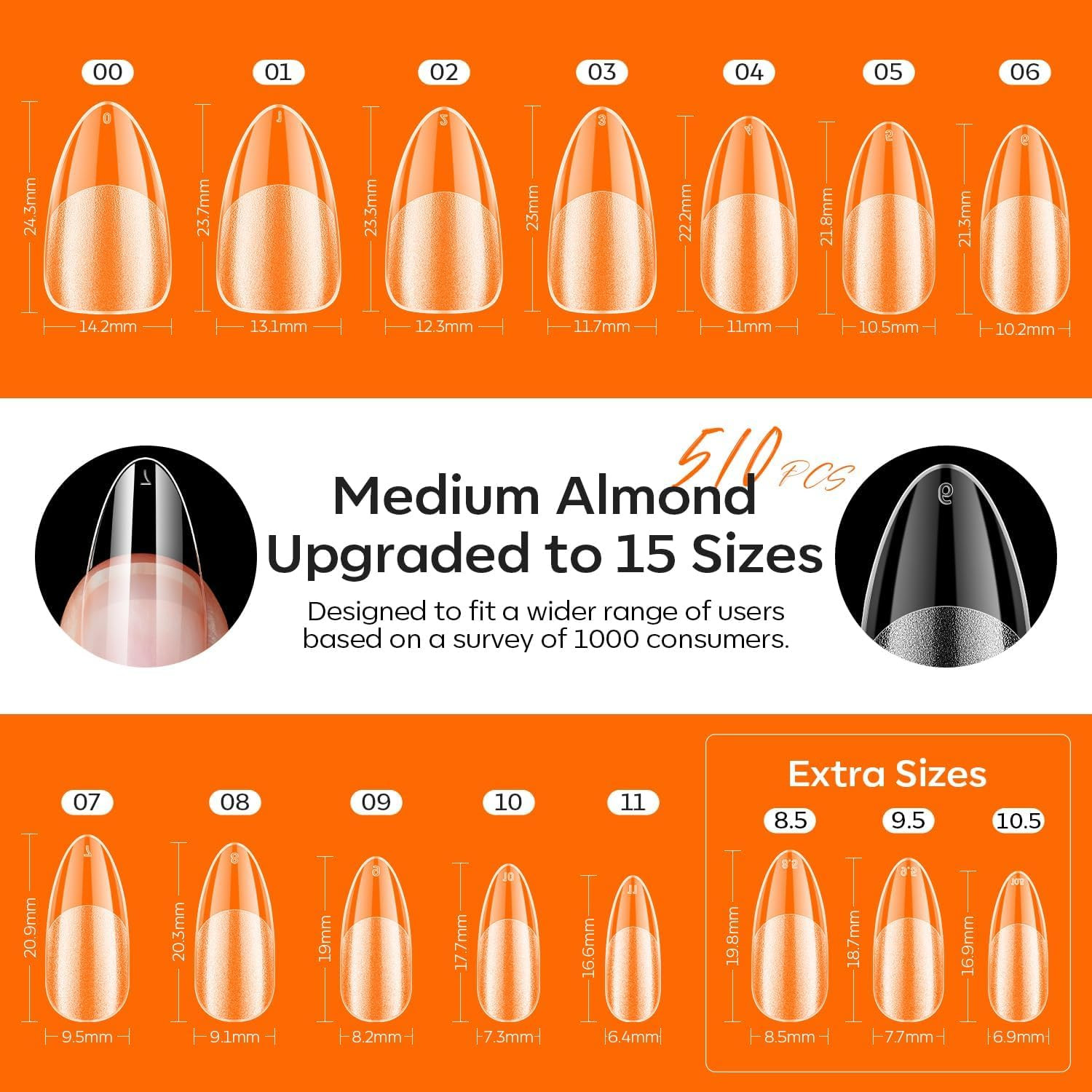 X Nail Gel Kit Almond, Upgrade 15Sizes Fake Nails, 9-In-One Glue Dehydrator & Mi