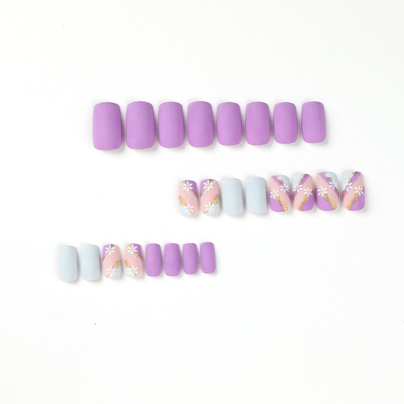 (USA SELLER) SQUARE MEDIUM *LILAC VS LILY* PRESS NAILS SUPER HOLD GLUE LAST LONG