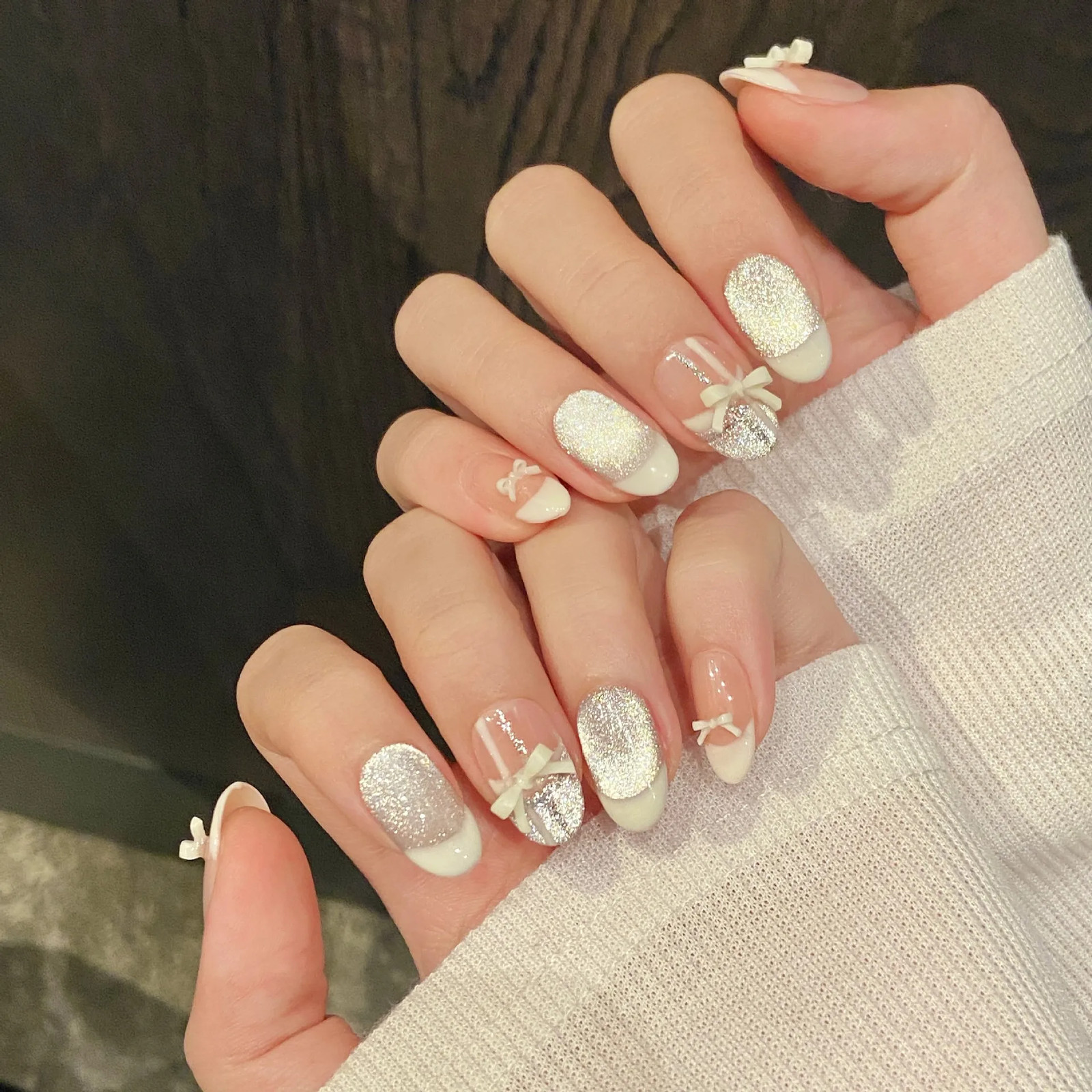 10pcs Nude Blush Pink Cat Eye French Almond Press on Nails
