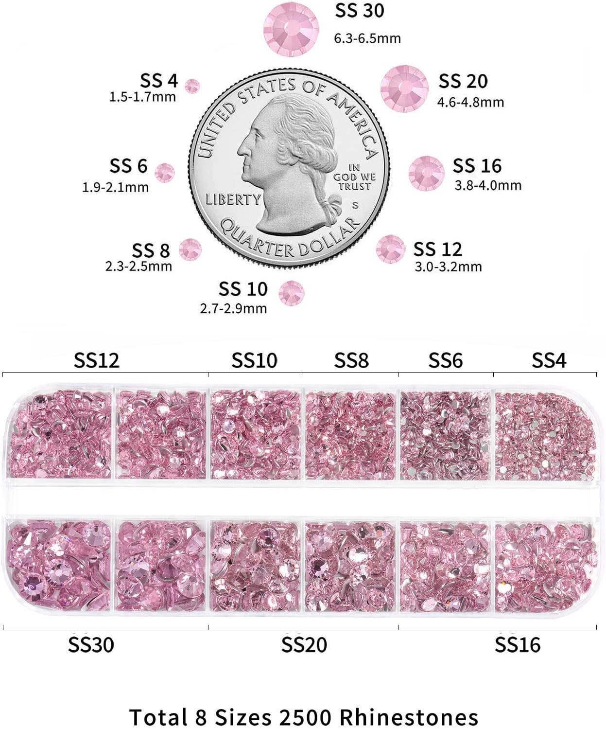 Rhinestones for Makeup,8 Sizes 2500pcs Pink Flatback Rhinestones Face Gems fo…