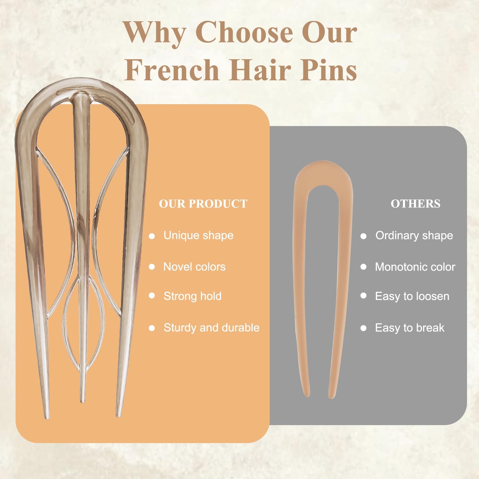 French Hair Pin for Women, 6 Pcs U-Shaped 1 Count (Pack of 6), COLOR 02