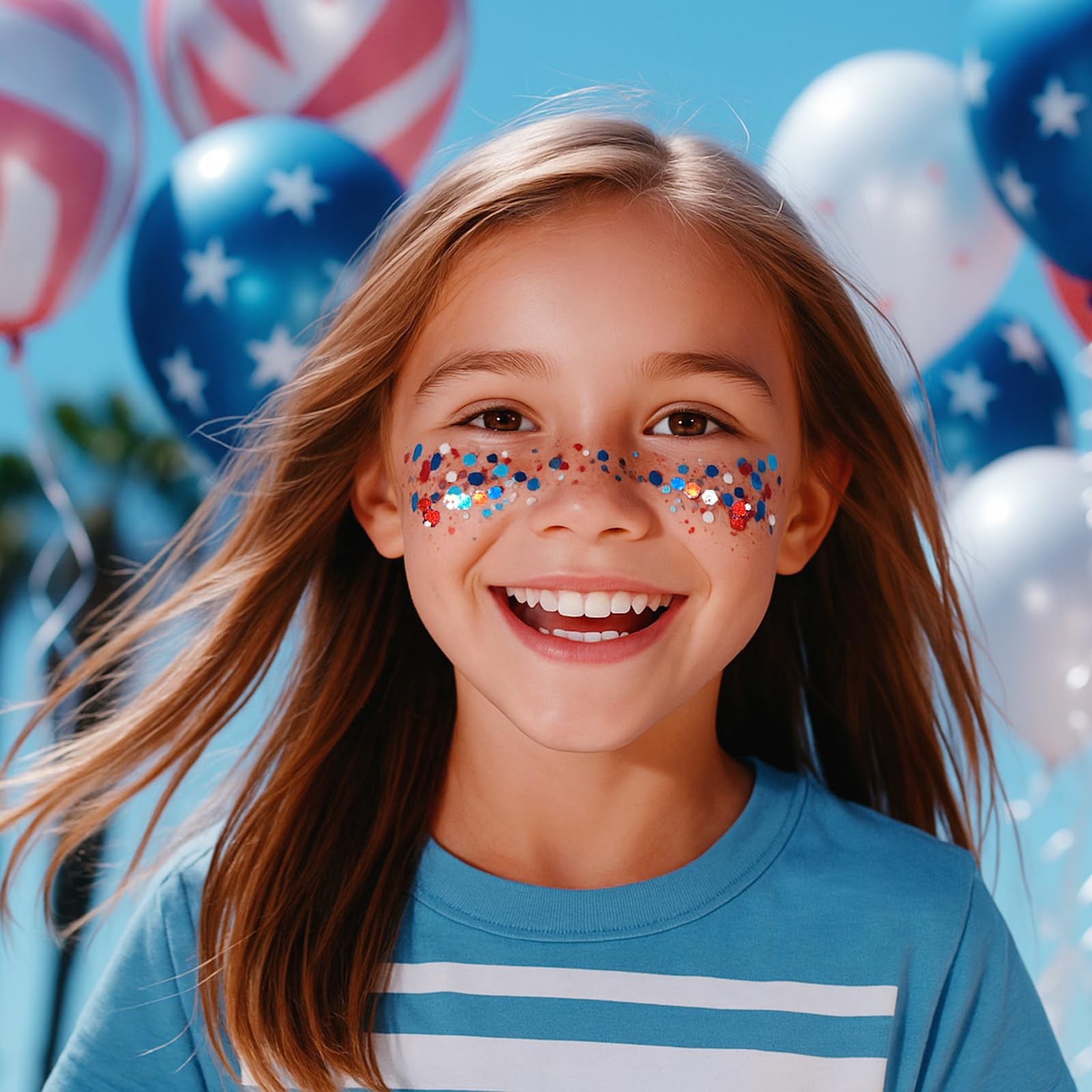 Patriotic Red White and Blue Face Hair Body Glitter Stick,4th of July Outfits…