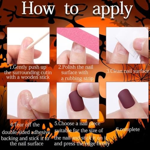 24Pcs Halloween Press on Nails Stiletto Fake Nails Dark Red Long Style-23