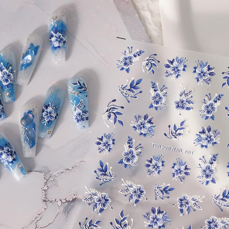 5D Embossed Nail Stickers Flower Nail Art Stickers Decals Self-Adhesive Floral N